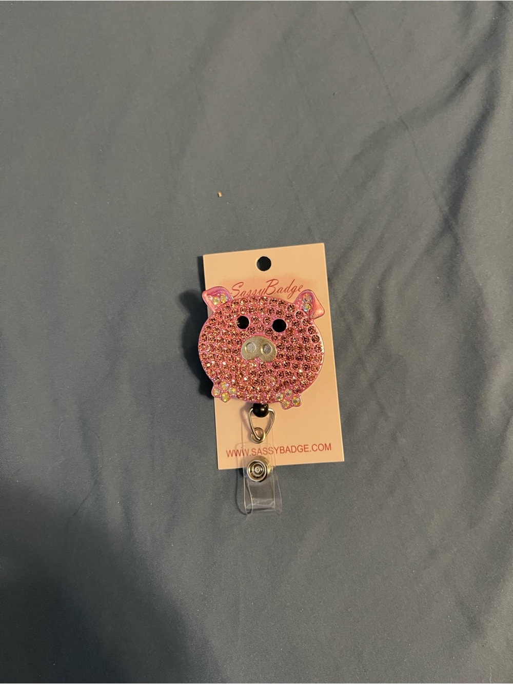 Pink Pig Rhinestone Badge Reel